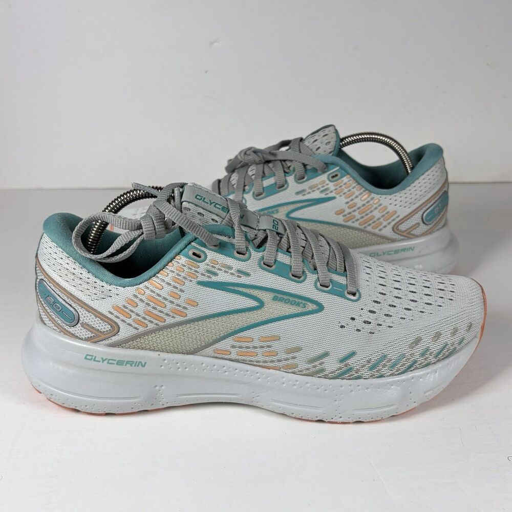 Brooks Glycerin 20 Shoes Womens Sz 9 Gray Teal Mesh Running Sneakers 1203691B061